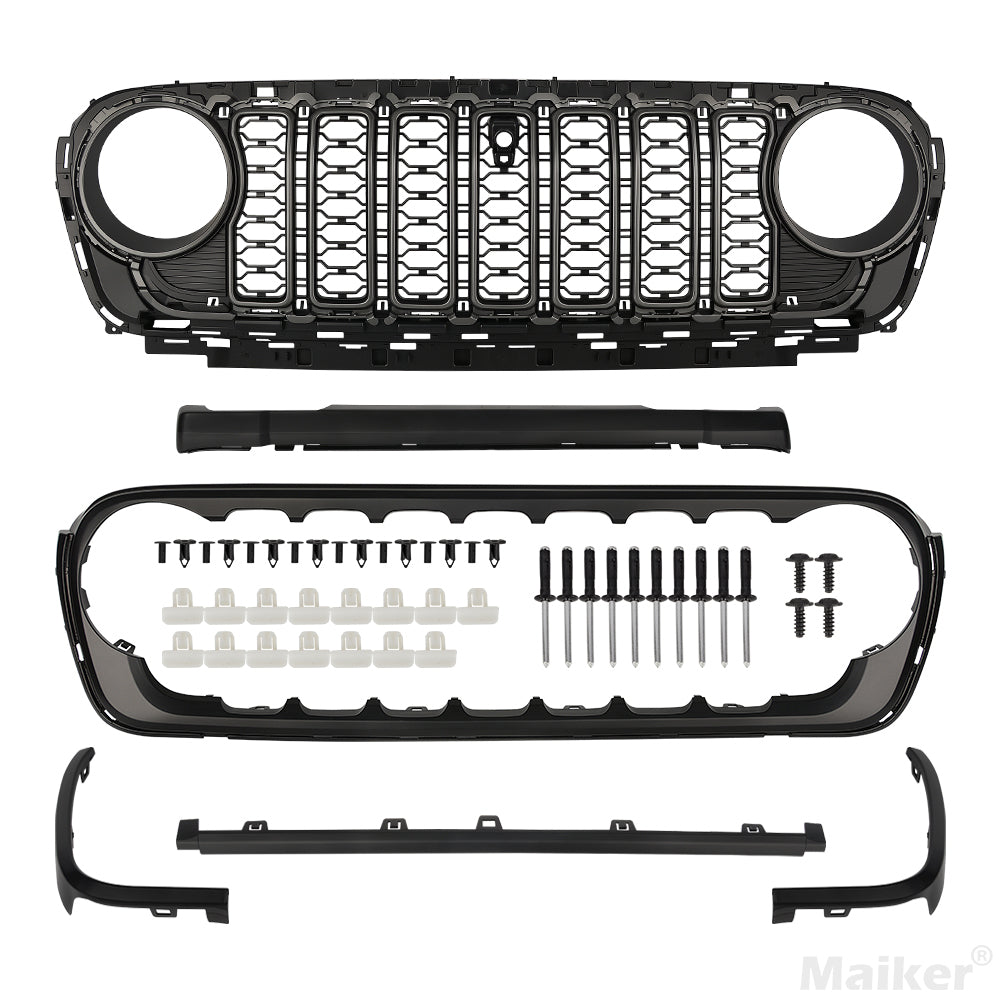Front Mesh Grille Grid Grill For 2018 2024 Jeep Wrangler Rubicon Sahara Sport Jl Jt Grill With Camera Hole Black Plastic Black Abs