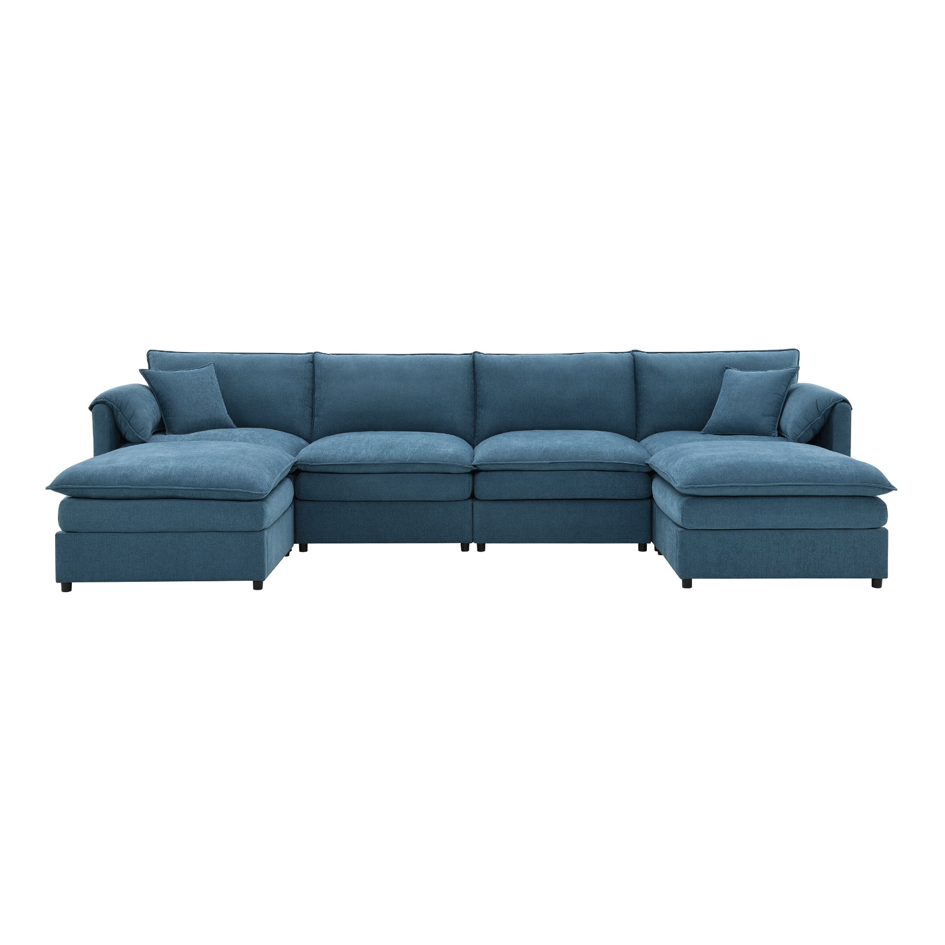 134*66" Chenille Modular Sectional Sofa,U Shaped Cloud Couch Set With Double Cushions ,6 Seat Sleeper Sofa Bed With Ottomans,Oversized Indoor Furniture For Living Room, 3 Colors Blue Chenille 6 Seat