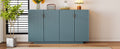 4 Wavy Doors Large Storage Space Sideboard With Adjustable Shelves And Retro Copper Handles For Dining Room And Living Room Antique Blue Antique Blue Mdf