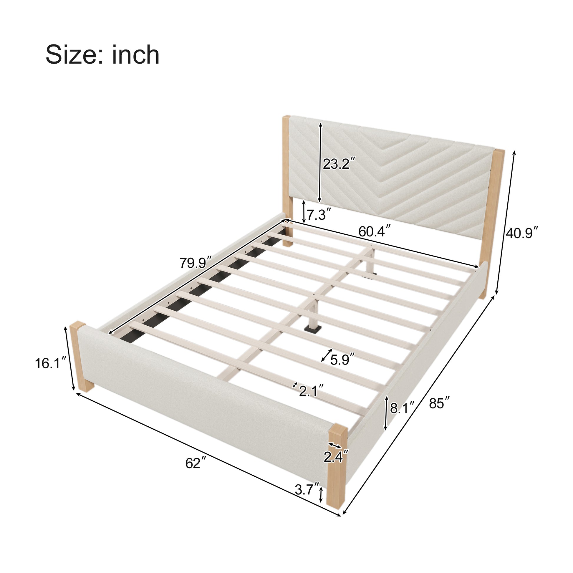 Modern Mid Century Queen Upholstered Platform Bed Frame With Tufted Headboard And Solid Wood Legs,No Box Spring Needed,Beige Box Spring Not Required Queen Beige Wood Bedroom Mid Century Modern,Modern Bed Frame Linen Wood