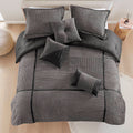 7 Piece Micro Corduroy Comforter Set Grey Cal King Grey Polyester