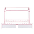 Twin Xl To King Metal Twin Size House Platform Bed With 2 Drawers, Pink Box Spring Not Required Twin Xl Pink Metal Bed Frame Metal