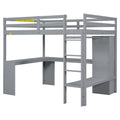 Full Size Loft Bed With L Shaped Desk, Wardrobe And Storage Shelves, Grey Box Spring Not Required Full Grey Wood Bedroom Solid Wood Mdf