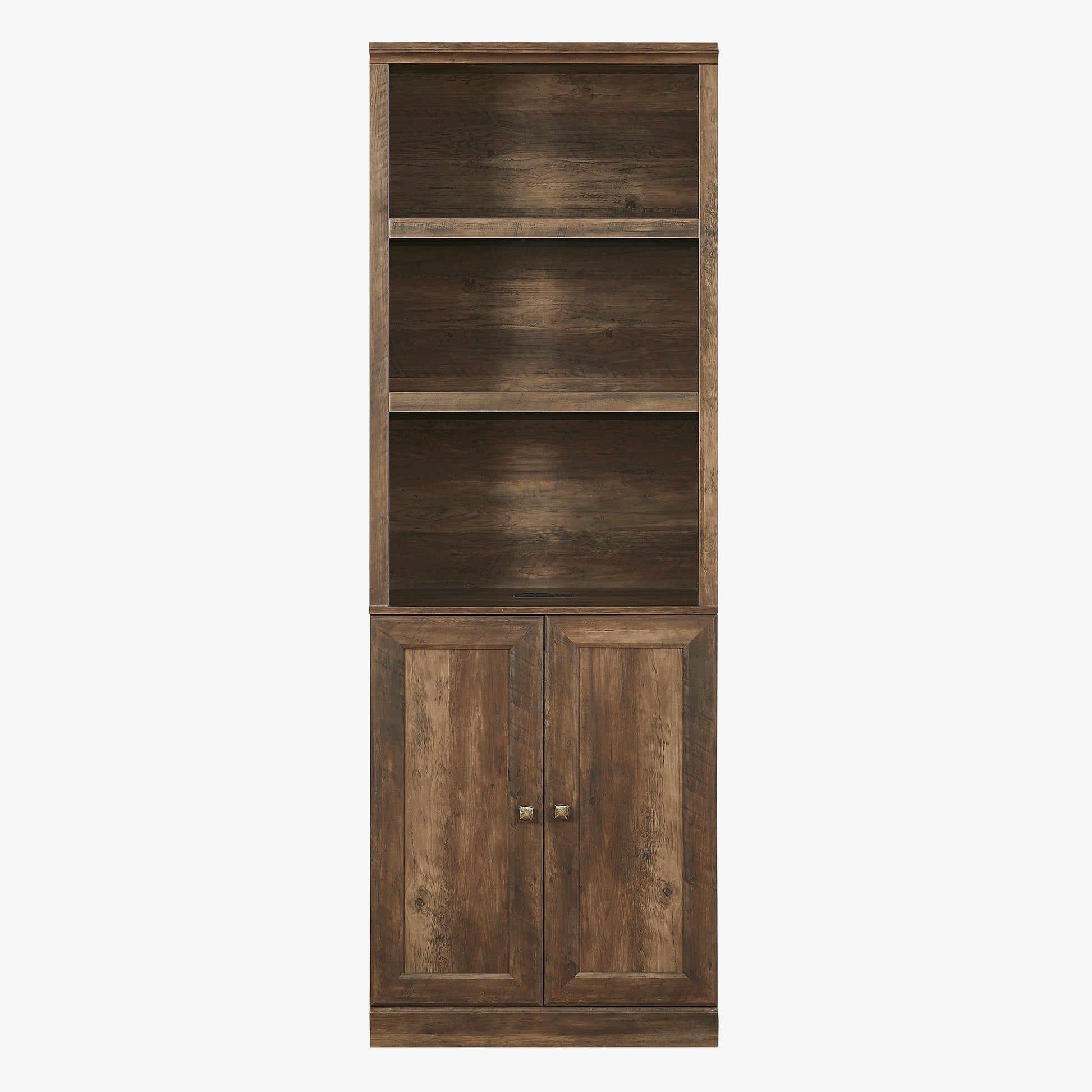 1 Doors Bookshelf With Usb Port And 3 Open Shelves Bookcase Side Cabinet Storage Shelves, Rustic Brown Brown Pine