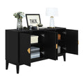 4 Door Sideboard Storage Cabinet For Living Room And Dining Room, Two Large Cabinets With Gold Handles And Adjustable Shelf, Black Black Rubberwood Solid Wood Mdf