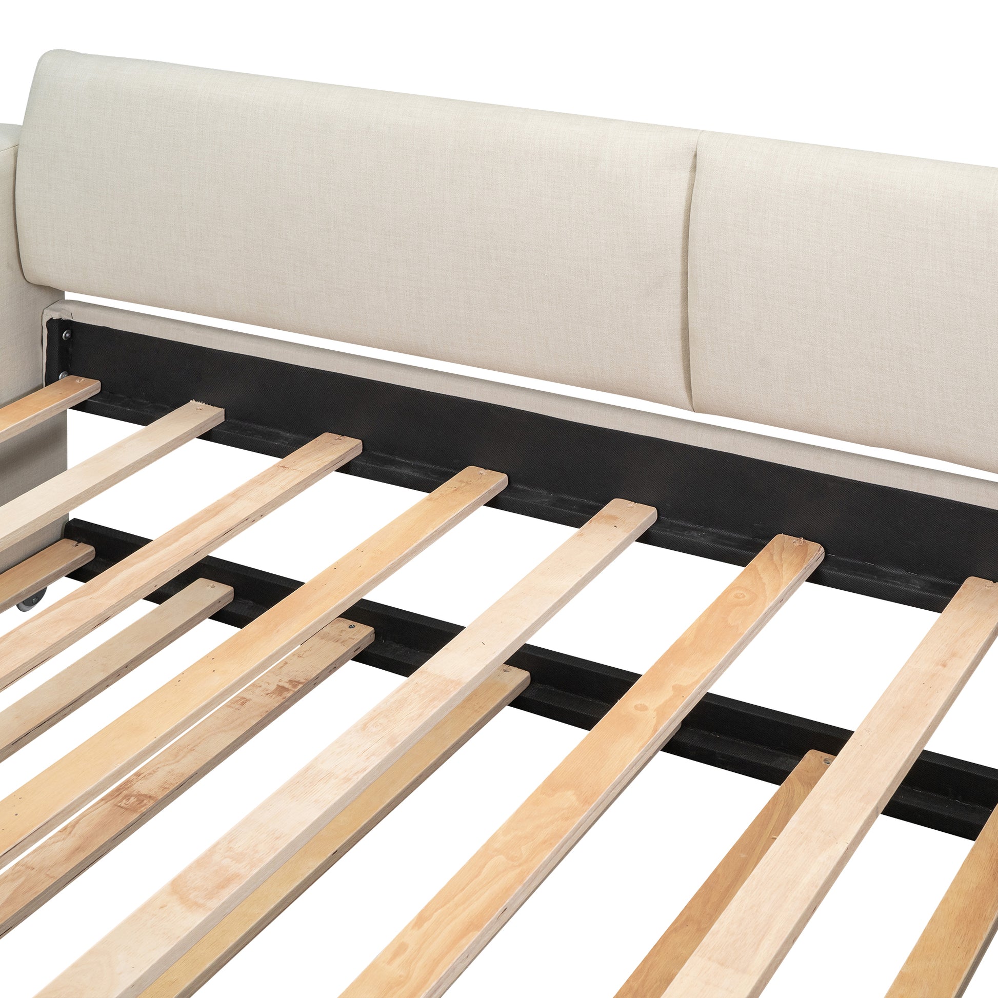 Twin Size Upholstery Daybed With Storage Arms, Trundle And Usb Design, Beige Old Sku:Gx000547Aaa Box Spring Not Required Twin Beige Wood Upholstered