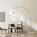 Ambient Arch Gold Brass Floor Lamp With Large Linen Shade Gold,White,White Marble Table&Floor Lamps Brass,Faux Marble,Linen