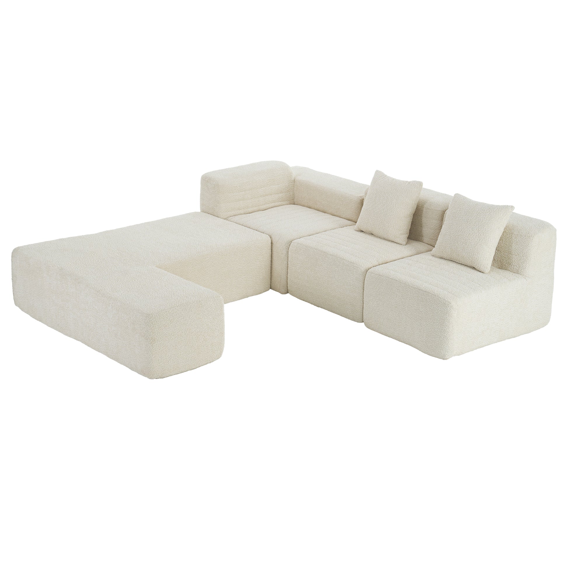 116.5" Sectional Sofa Full Compressed Sofa Couch Free Combined Sofa For Living Room, Beige Beige Foam Polyester 4 Seat