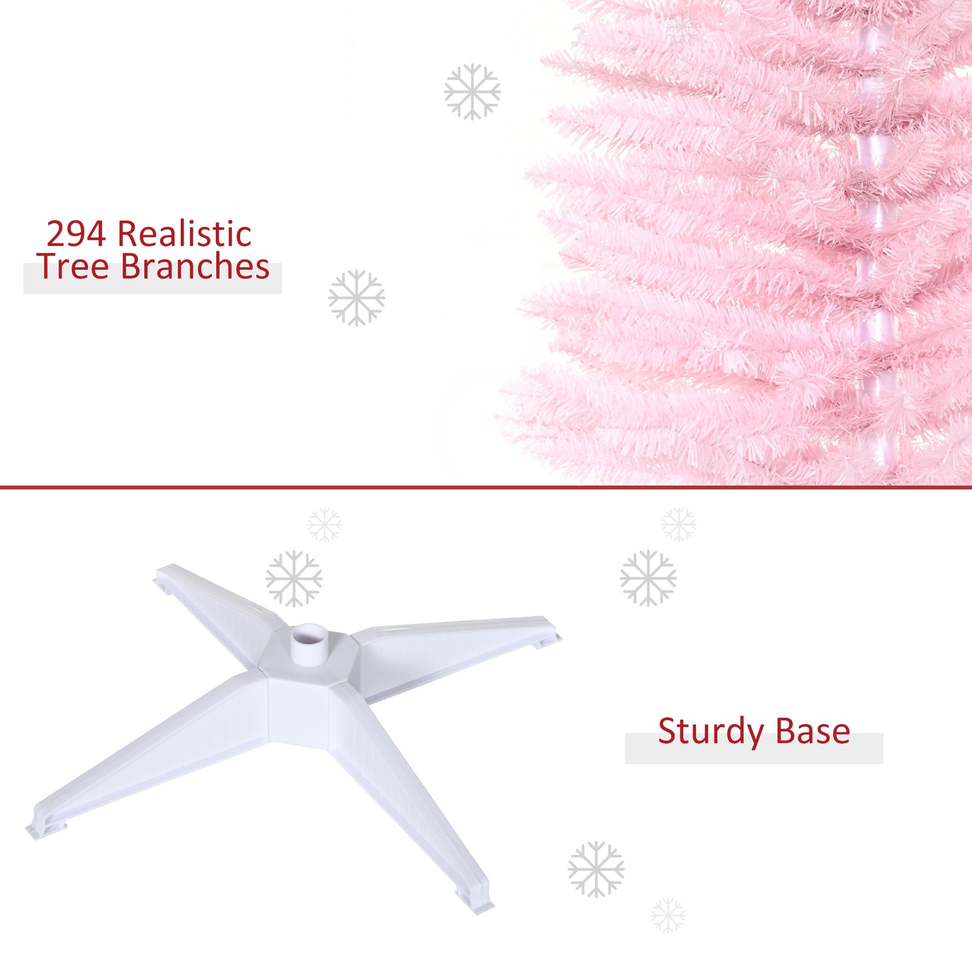 Homcom 5' Artificial Pencil Christmas Tree, Slim Xmas Tree With 294 Realistic Branch Tips And Plastic Stand, Pink Pink Plastic