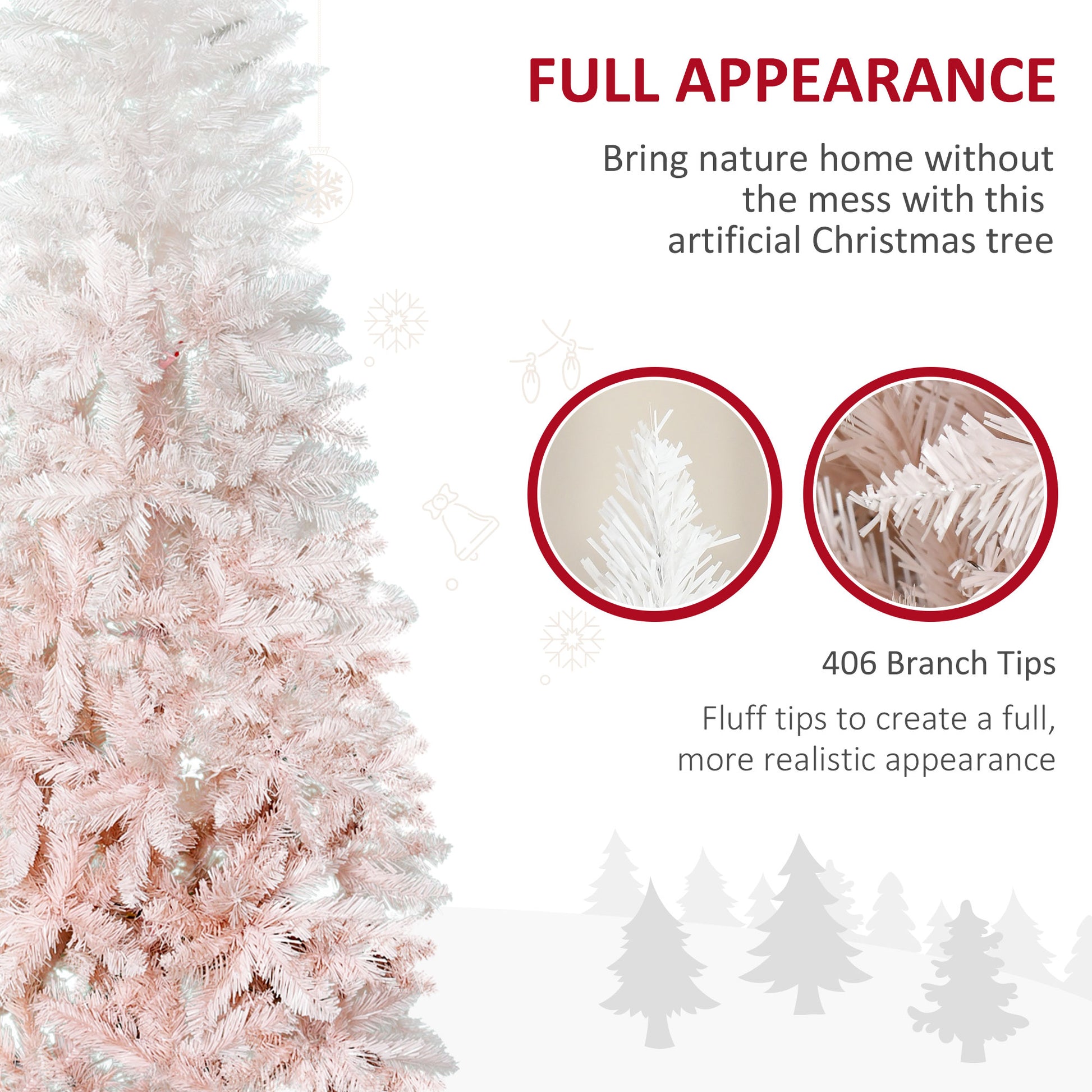 Homcom 6' Tall Unlit Pencil Fir Artificial Christmas Tree With Realistic Branches And Steel Base, Pink And White Pink Pvc