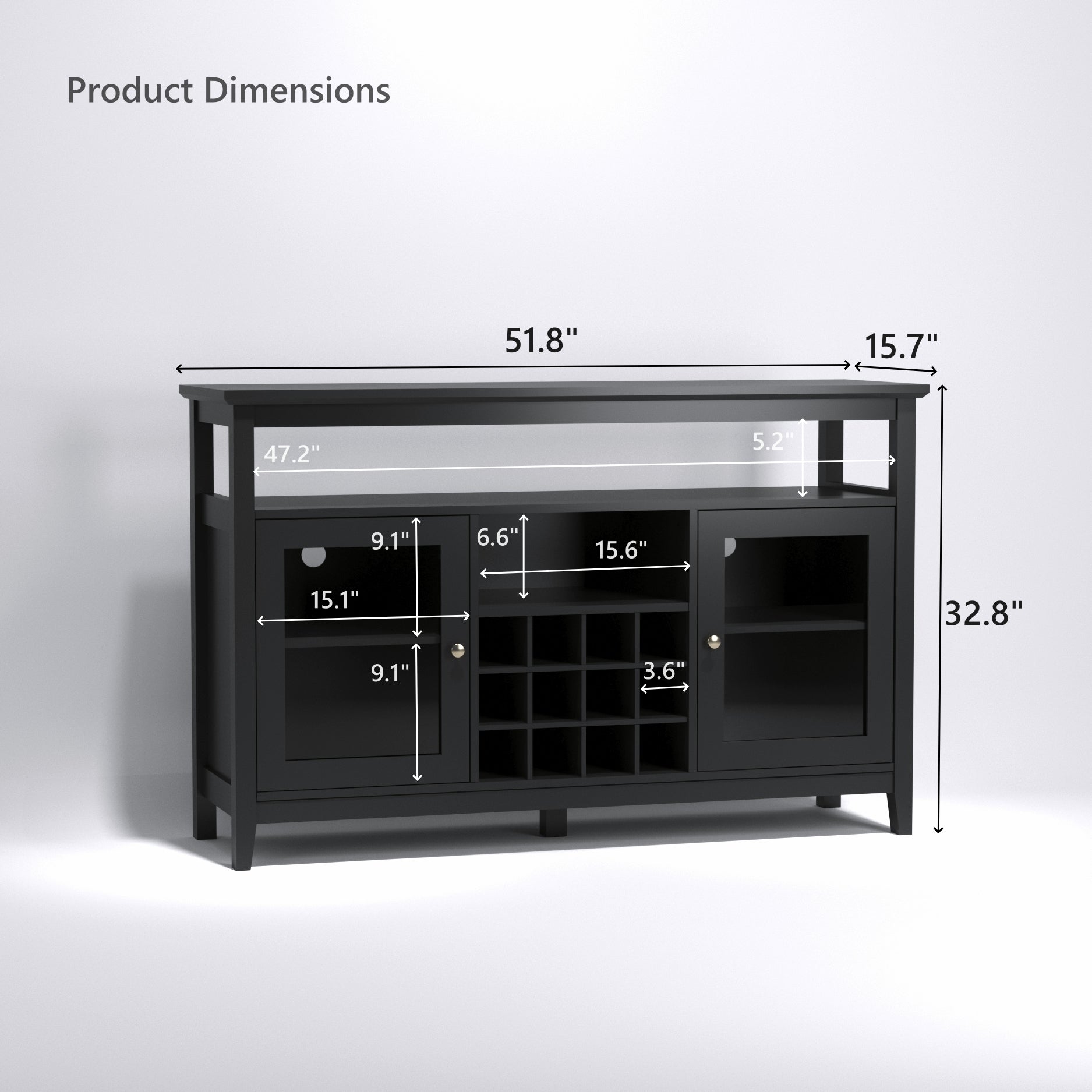 Storage Buffet Cabinet Sideboard Tv Console With Glass Doors, Black Black Dining Room Adjustabel Shelves Mdf Glass