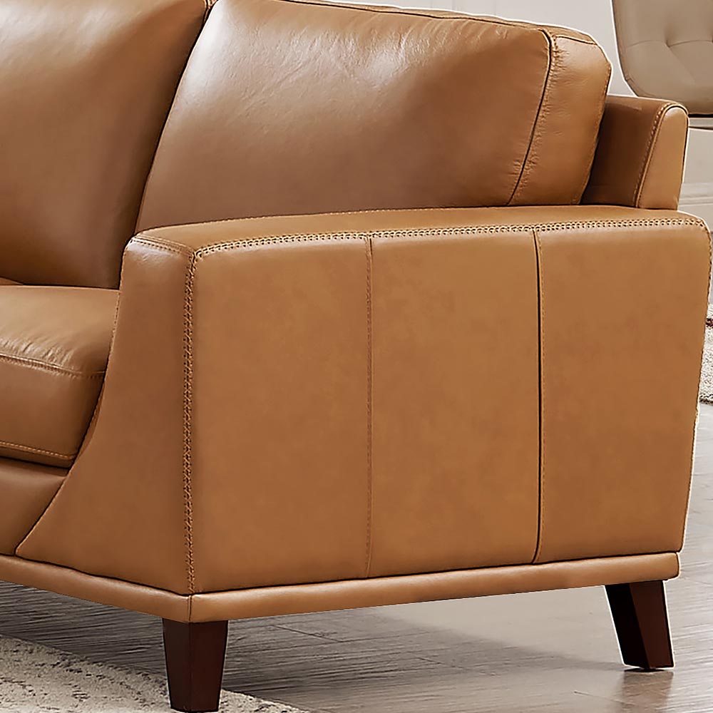 Soma Leather Loveseat Cognac Genuine Leather Wood Primary Living Space Medium Firm Cushion Back Mid Century Modern Eucalyptus Square Arms Down Filling Genuine Leather