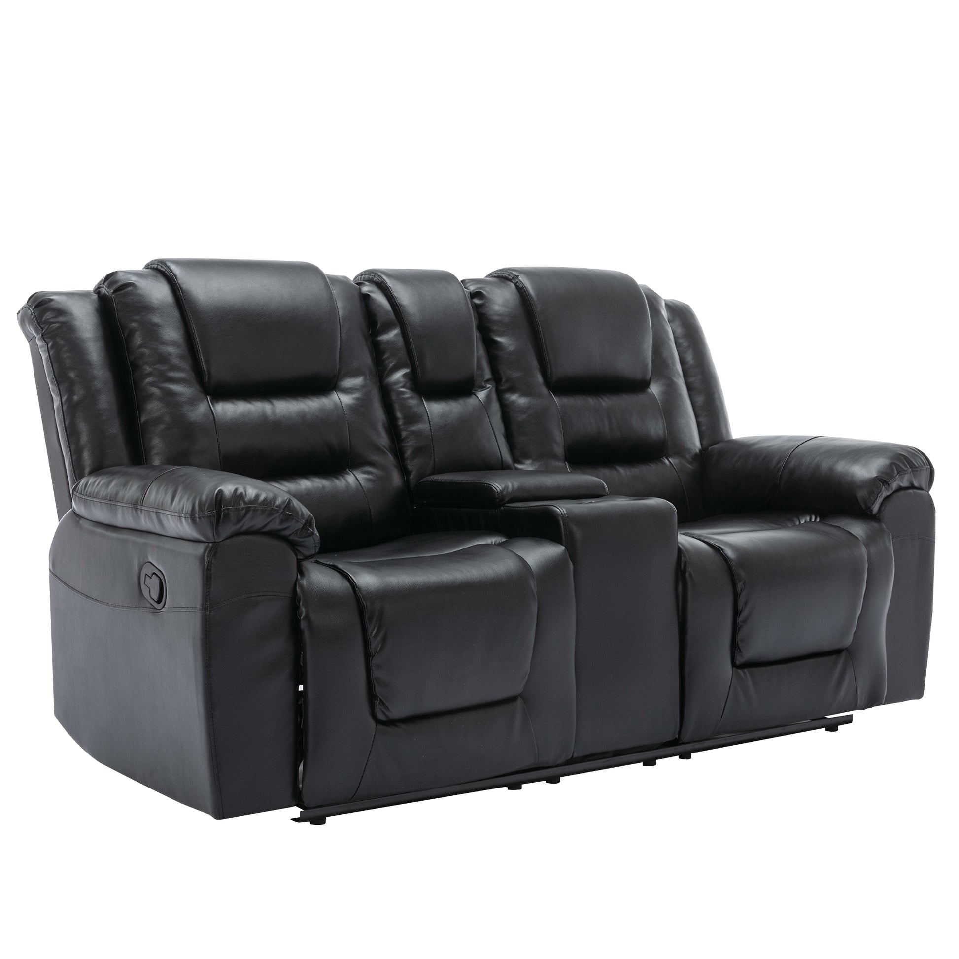 Home Theater Recliner Set Manual Recliner Chair With Wide Armrest, Two Built In Cup Holders For Living Room,Bedroom, Black Old Sku:Sg000760Aab Black Foam Pu Leather