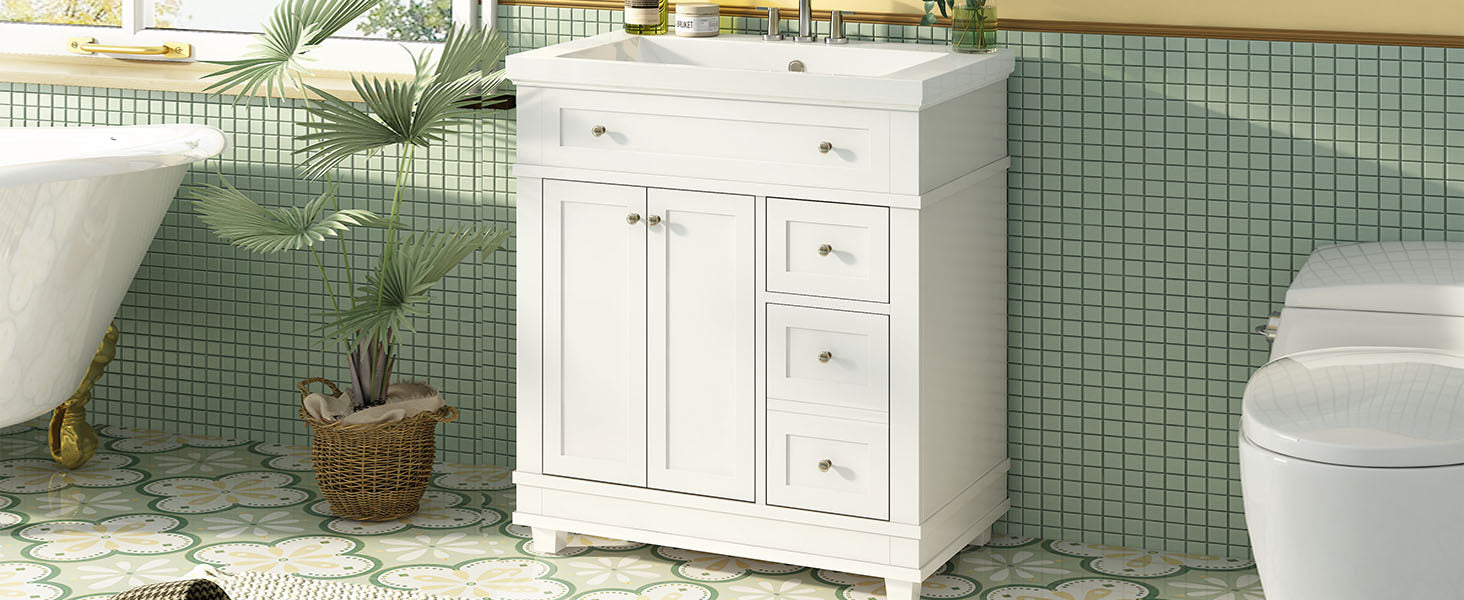 30" Bathroom Vanity Cabinet With Sink Combo Set, Undermount Resin Sink, Free Standing Vanity Set With 2 Drawers& Soft Closing Doors, Solid Wood Frame Bathroom Cabinet, White 2 White 2 1 Bathroom Freestanding Solid Wood Mdf Resin Painted