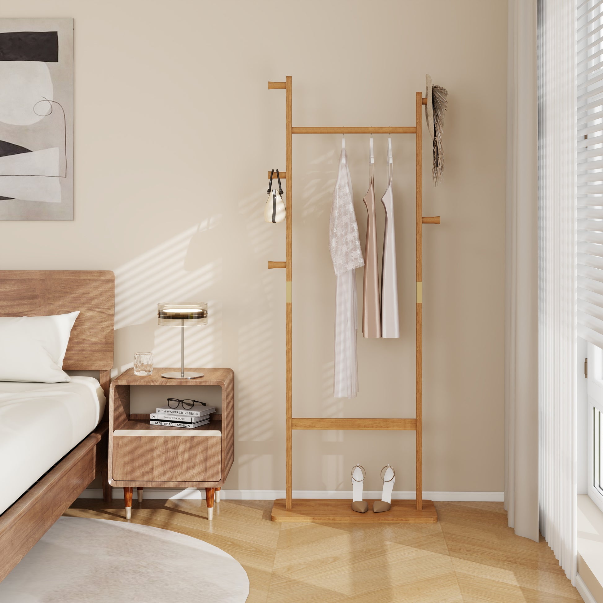 Coat Racks Solid Wood Hanger 23.6* 11*64.1In Solid Environmental Protection Easy To Assemble Beautiful Can Be Placed In The Bedroom Entrance Living Room Burly Wood Natural Wood Wash Light Brown