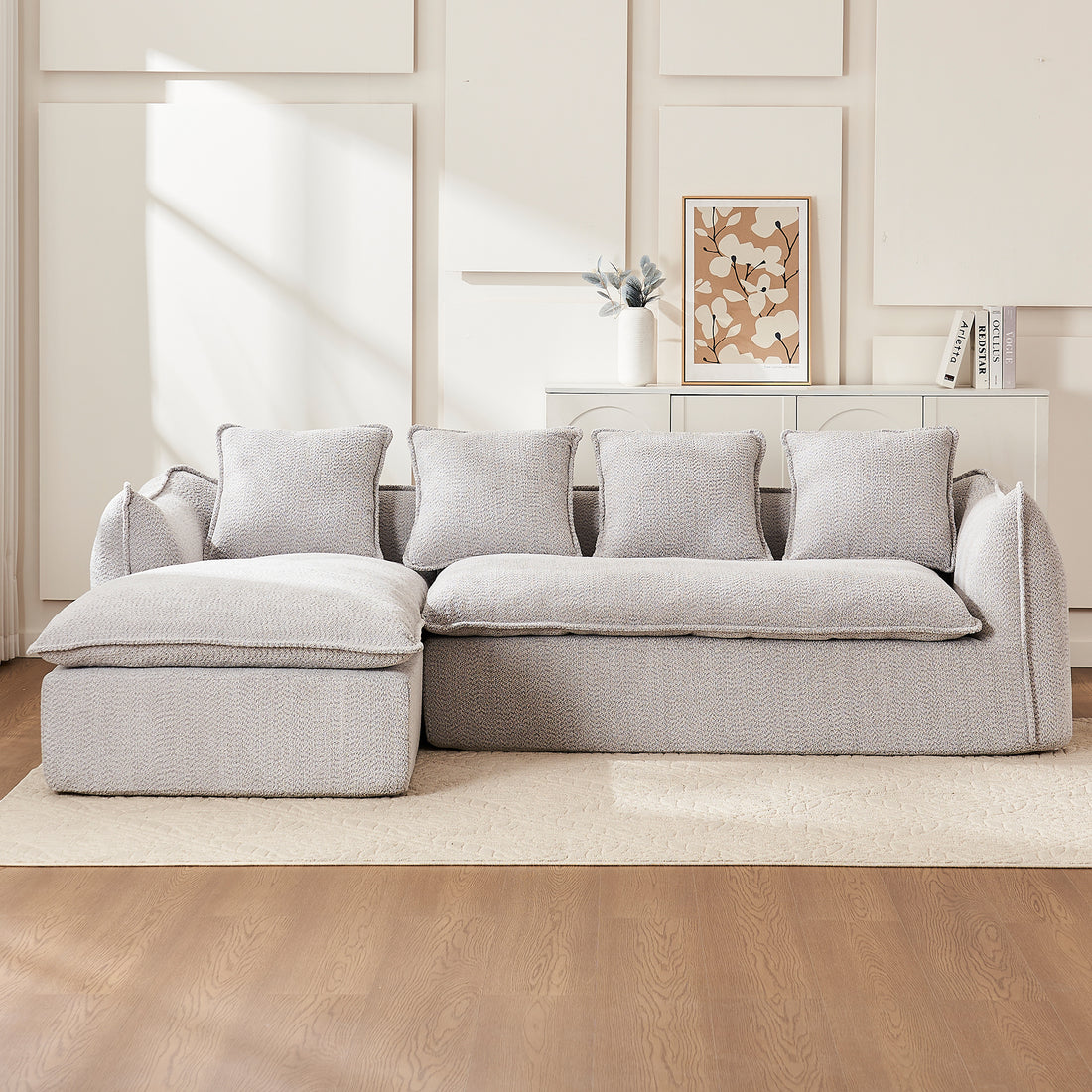 Sofa Deep Seat Sofa 3 Seater For Living Room Oversized Comfy Sofa L Shape Sofa Couch With Chaise Home Furniture Sleeper Sectional Sofa For Apartment, Office Left Hand Facing Grey Foam 3 Seat