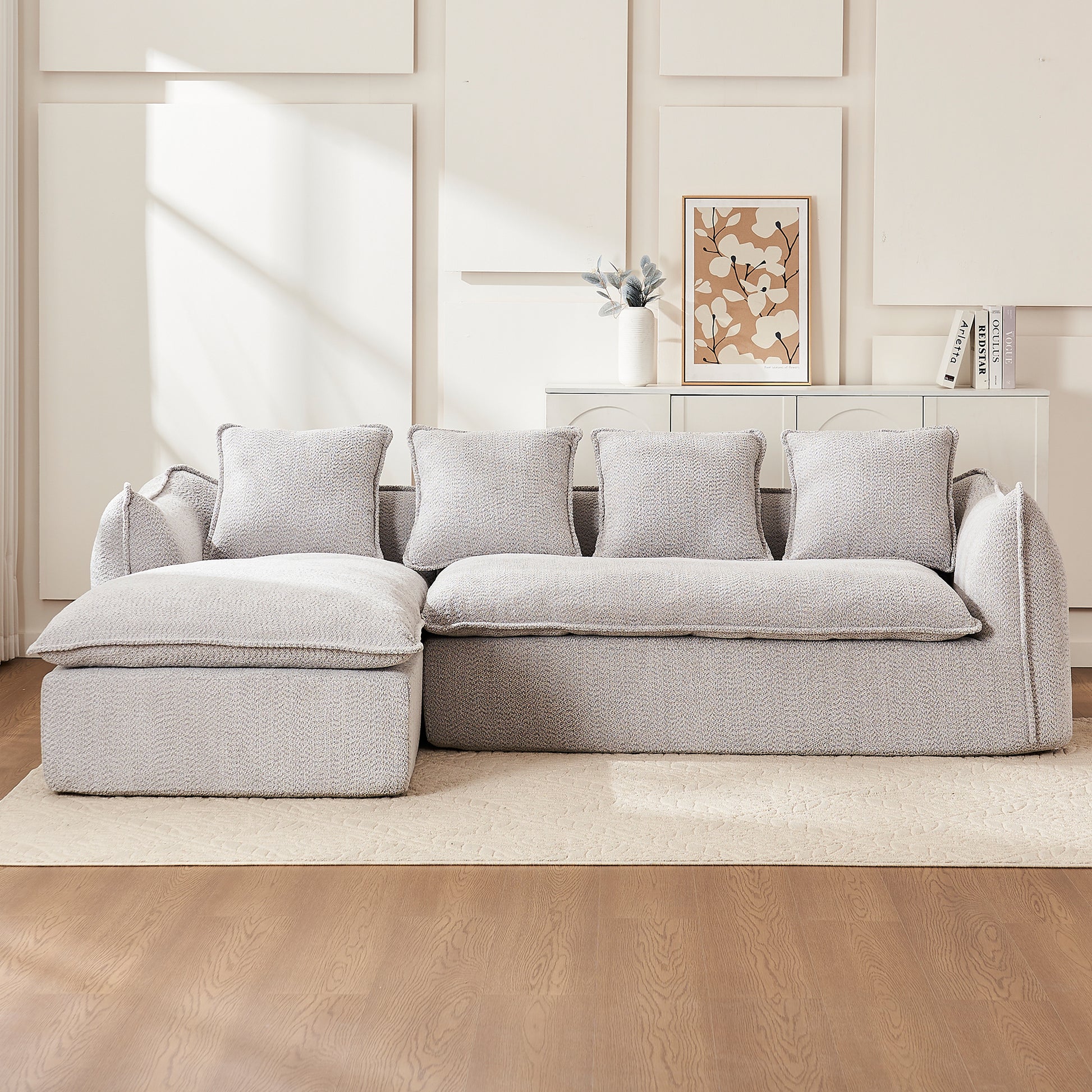 Sofa Deep Seat Sofa 3 Seater For Living Room Oversized Comfy Sofa L Shape Sofa Couch With Chaise Home Furniture Sleeper Sectional Sofa For Apartment, Office Left Hand Facing Grey Foam 3 Seat