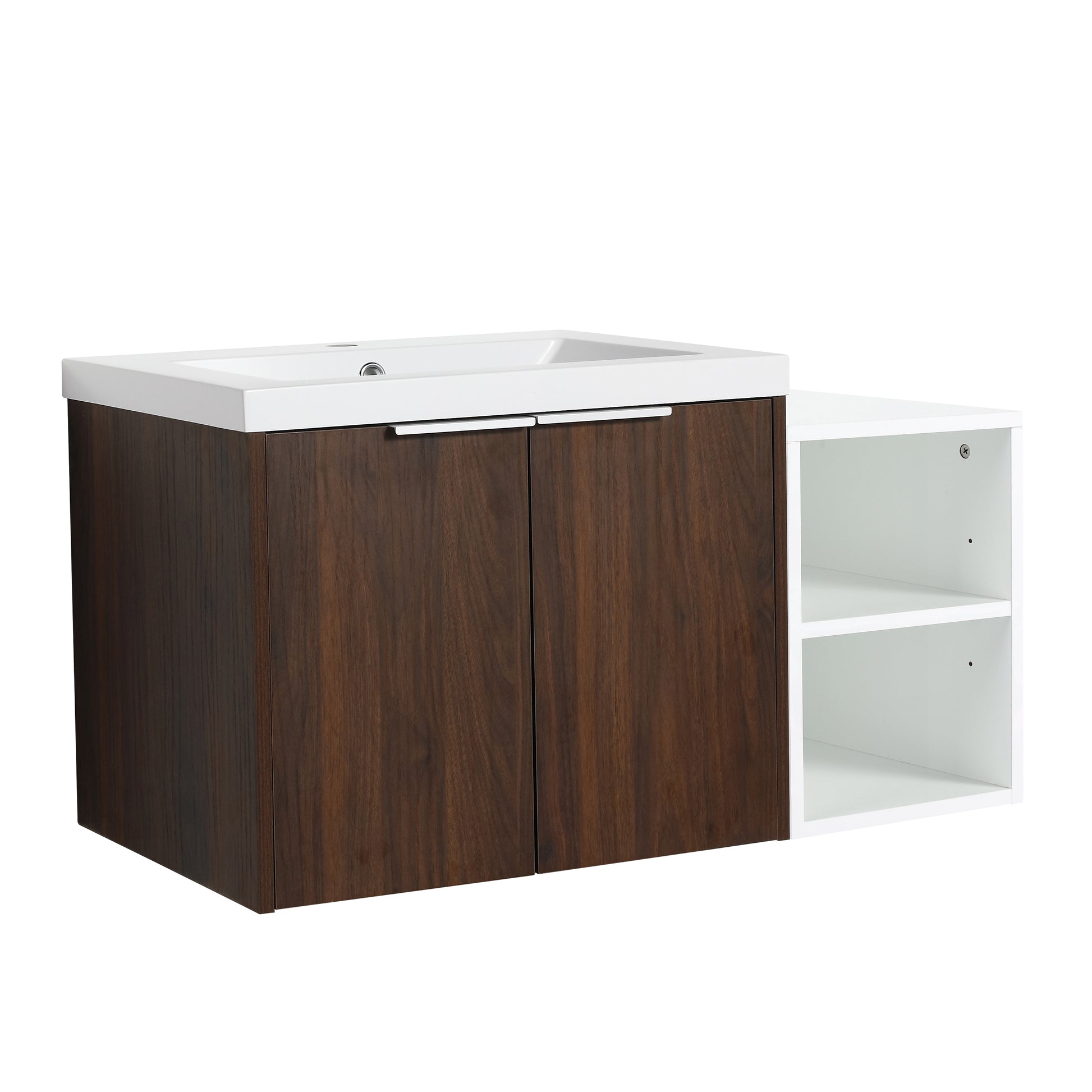 36 Inch Soft Close Doors Bathroom Vanity With Sink, A Small Storage Shelves, 24" And 12" Combination Cabinet, Kd Packing California Walnut 2 1 Bathroom Wall Mounted Modern Plywood