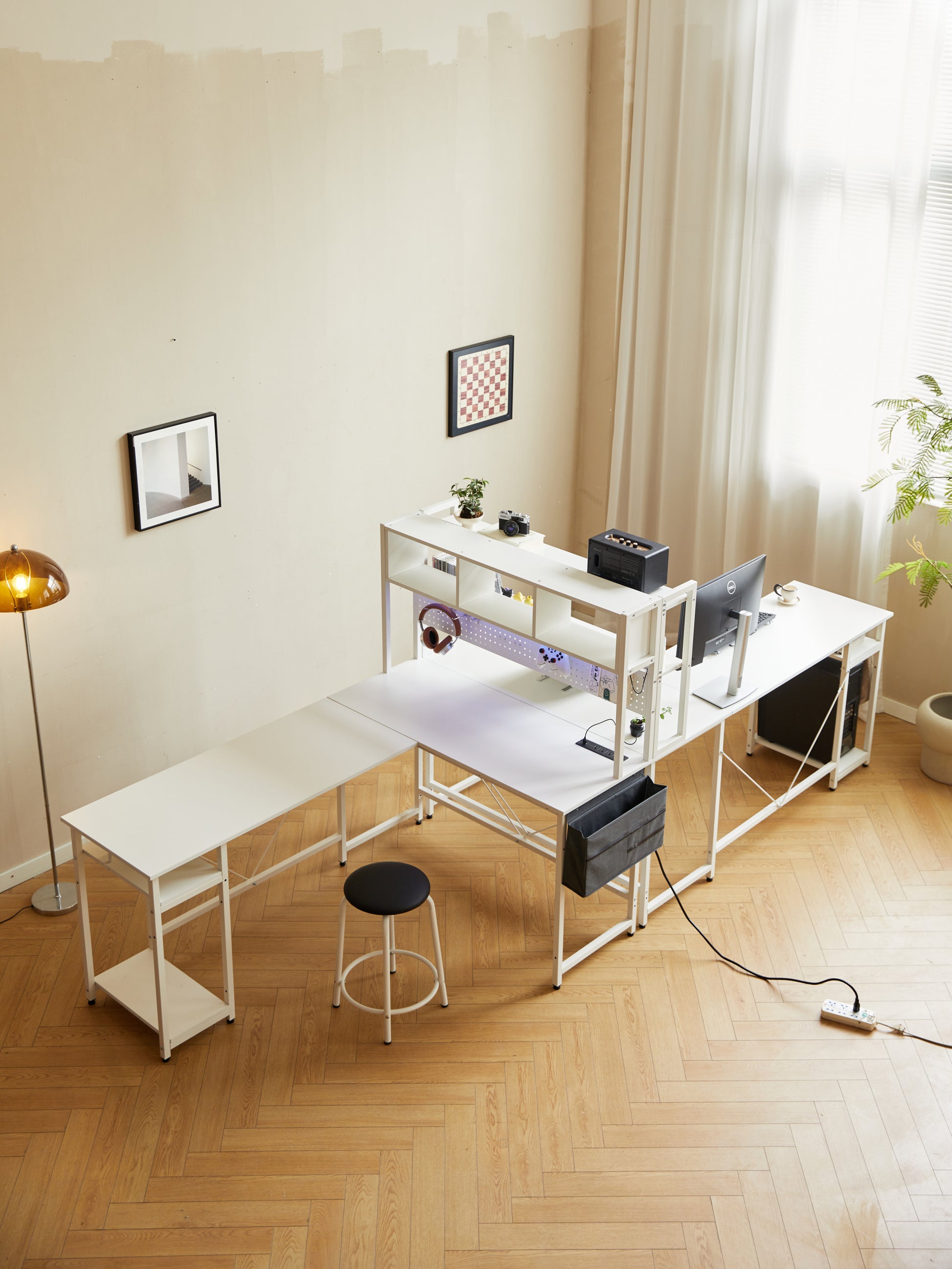 L Desk With Pennel White White Mdf Metal