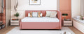 Full Size Upholstered Daybed With Trundle Sofa Bed Frame No Box Spring Needed, Linen Fabric Pink Full Pink Linen