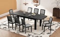 Rustic Extendable 84Inch Dining Table Set With 24Inch Removable Leaf6 Upholstered Armless Dining Chairs And 2 Padded Arm Chairs, 9 Pieces, Black Wood Dining Room Extendable Rubberwood Rectangular Dining Table With Chair Upholstered Chair Wood Black Gray