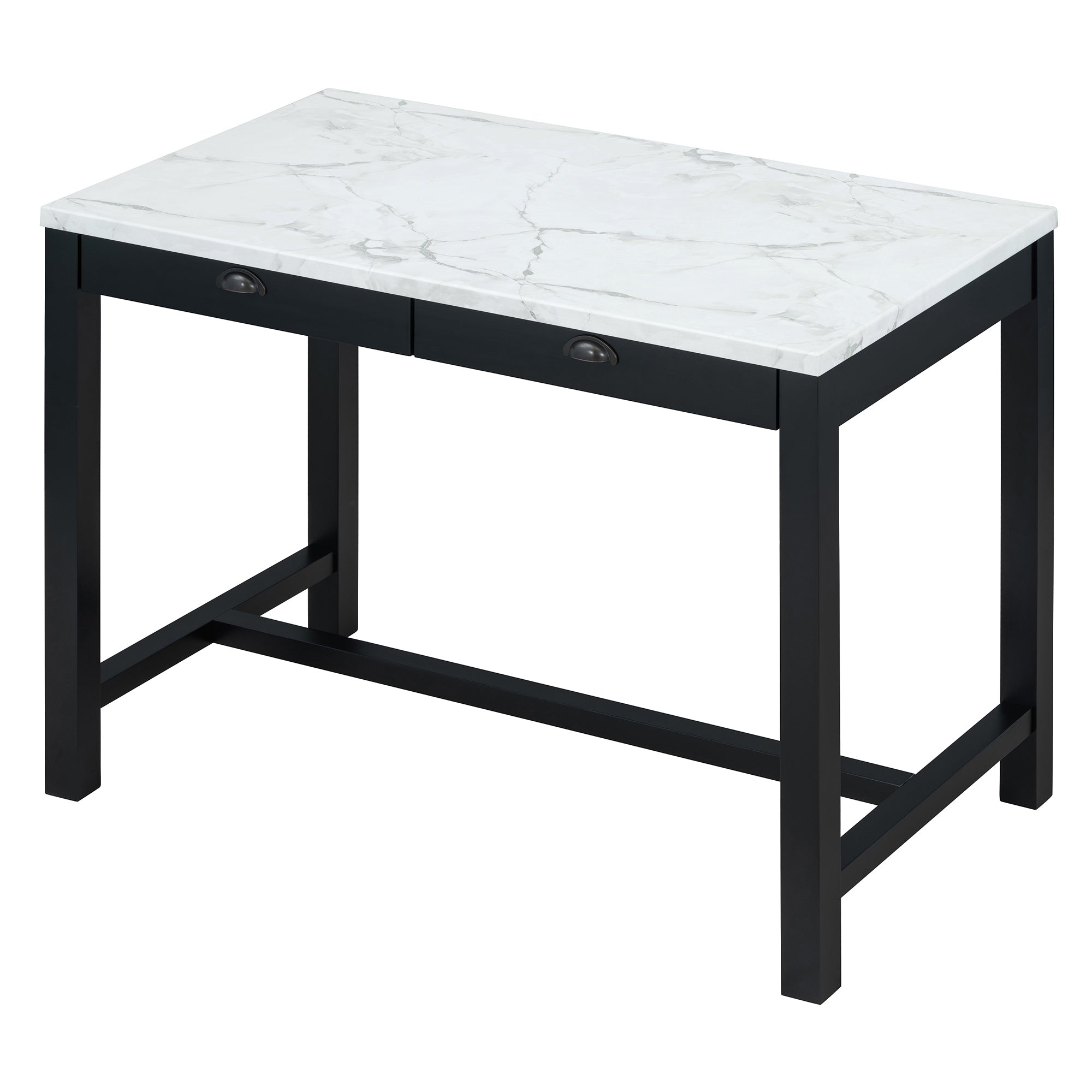 5 Piece Modern Faux Marble Versatile Bar Table Set With Storage Drawers And Padded Stools, Ideal For Space Saving Dining Nooks Or Small Kitchens Black Black Solid Wood Mdf