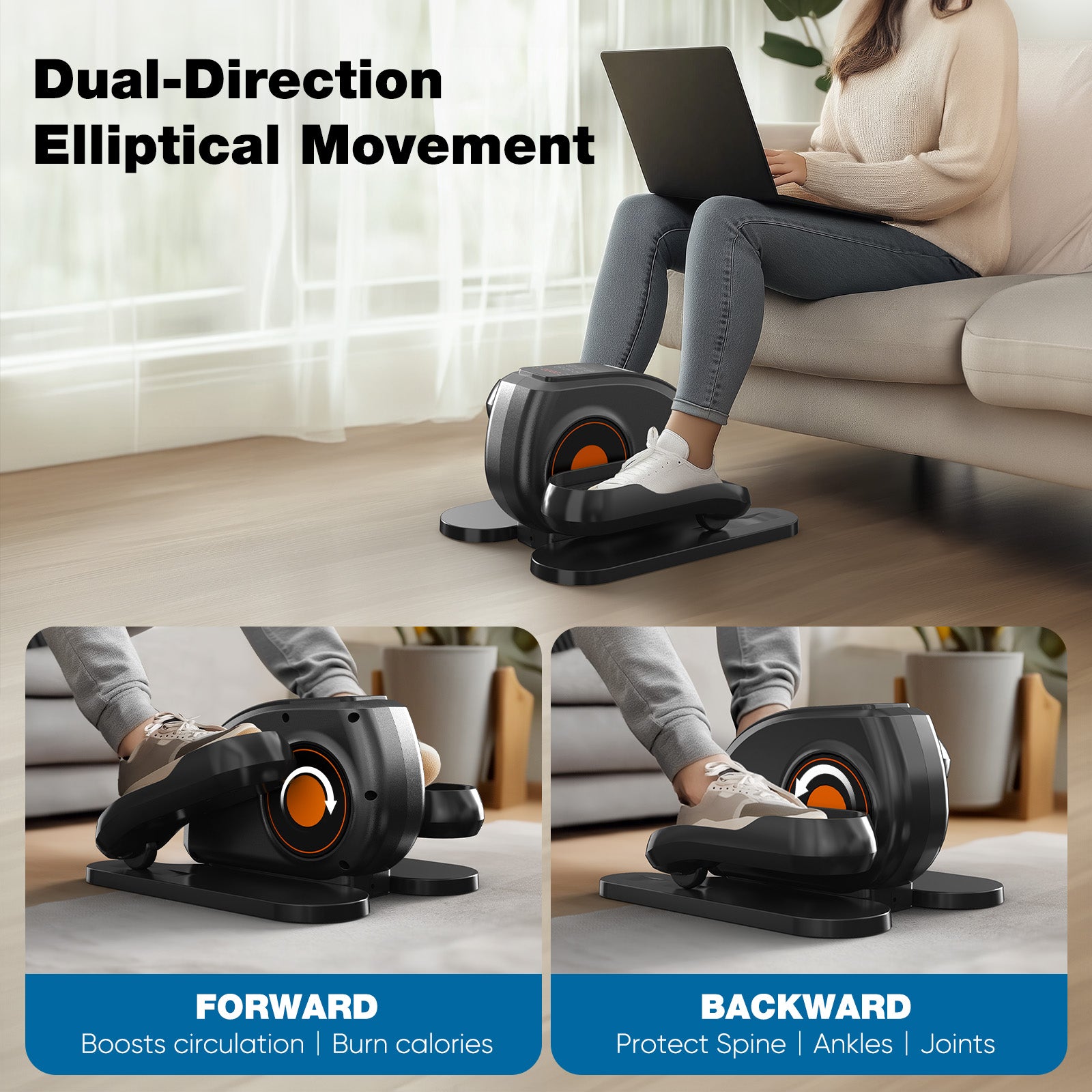 Under Desk Elliptical Machine Compact & Quiet Mini Pedal Exerciser With Adjustable Speed, Led Display, Portable Fitness Solution For Home Or Office Workouts Black Abs