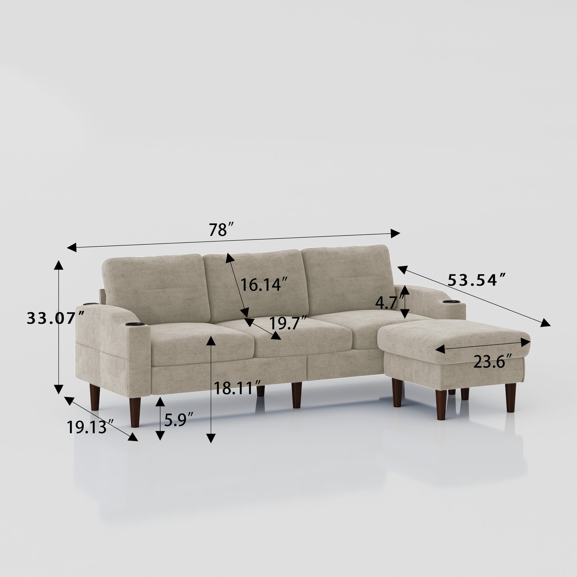 Convertible Combination Sofa Sofa L Shaped Sofa With Footstools With Storage, Beige Sofa For Living Room, Living Room Bedroom Office Small Space 3 Seater Combination Sofa Beige Metal 3 Seat