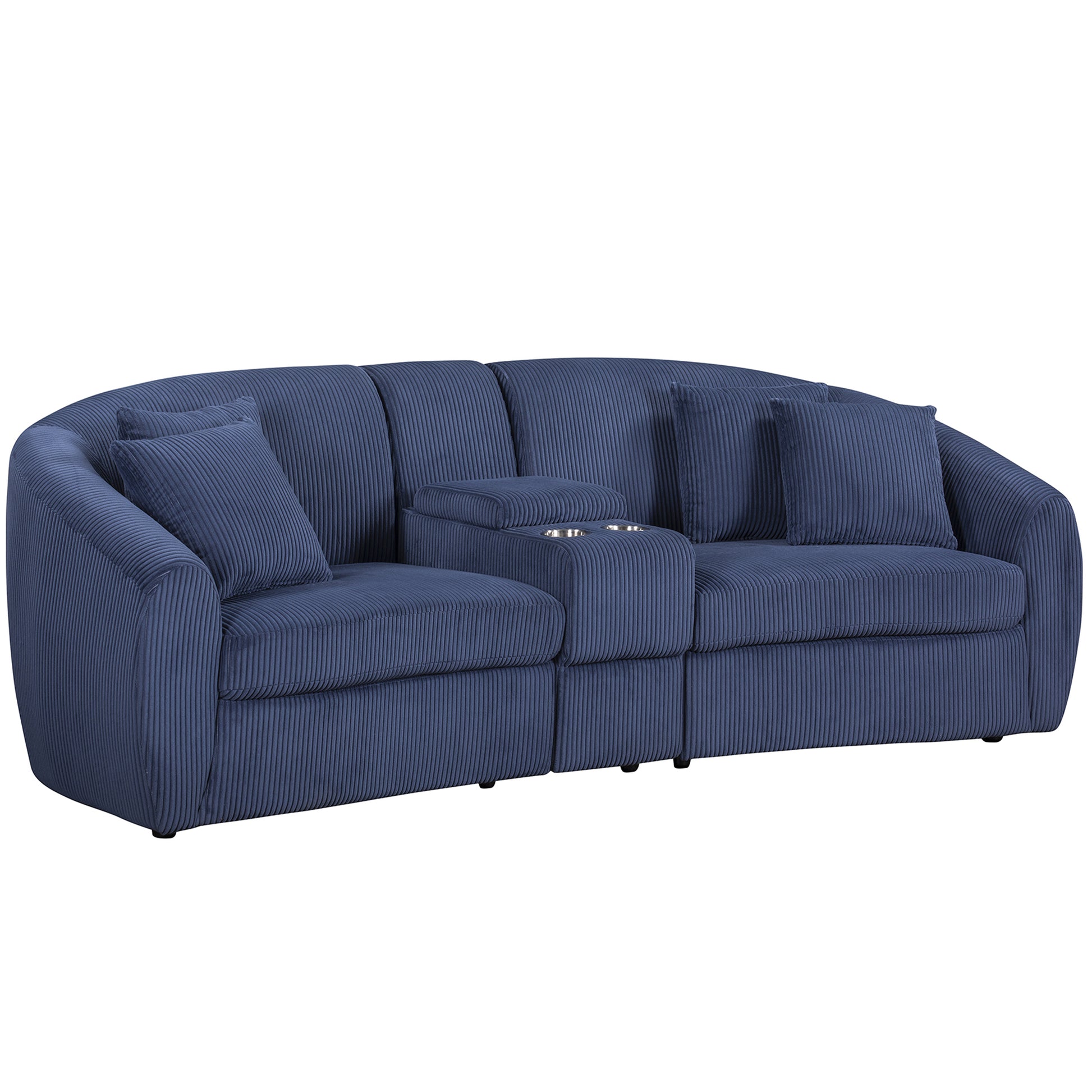 United We Win Corduroy Fabric, Two Cup Holders, Storage, Oversized Two Seat, Solid Wood Frame, High Quality Sponge Filling, Curved Placement Sofa Navy Corduroy 2 Seat