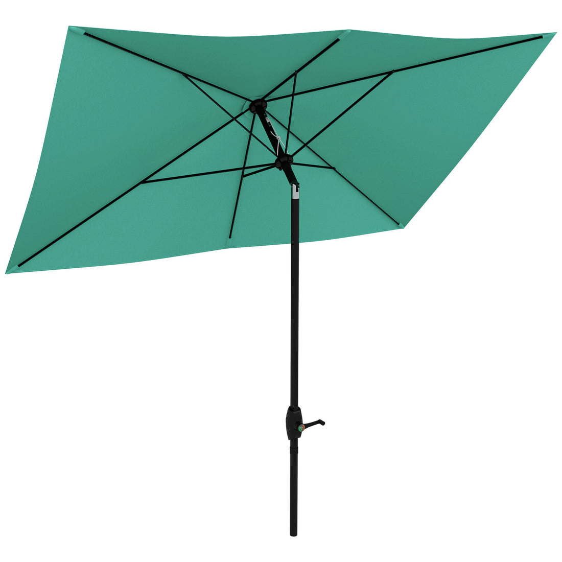 Outsunny 6.5' X 10' Rectangular Market Umbrella, Patio Outdoor Table Umbrella With Crank And Push Button Tilt, Teal Green Steel