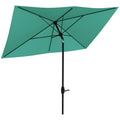 Outsunny 6.5' X 10' Rectangular Market Umbrella, Patio Outdoor Table Umbrella With Crank And Push Button Tilt, Teal Green Steel