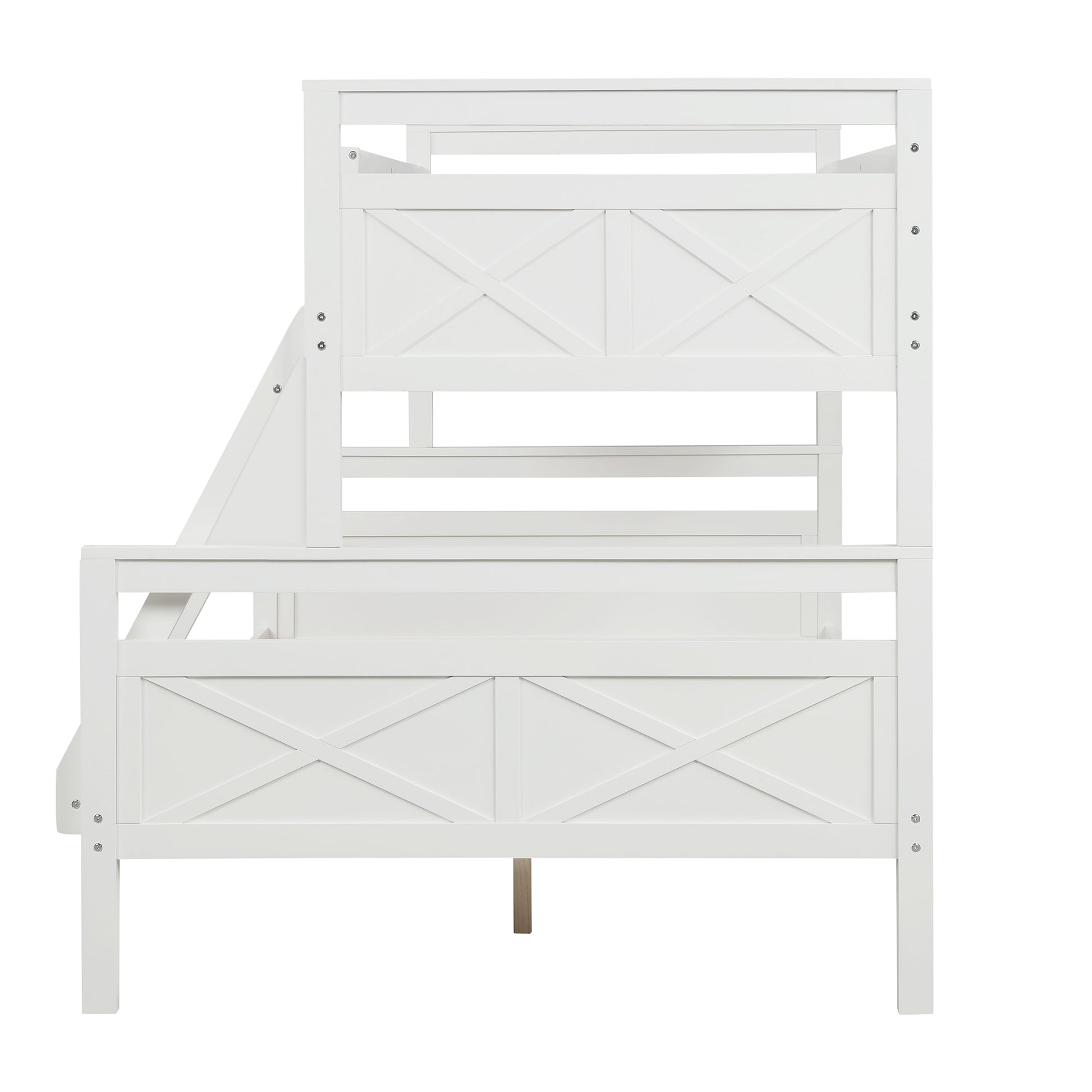 Twin Over Full Bunk Bed With Ladder, Safety Guardrail, Perfect For Bedroom, White Old Sku: Sm000118Aak 1 Twin Box Spring Not Required White Wood Bedroom Bunk Pine
