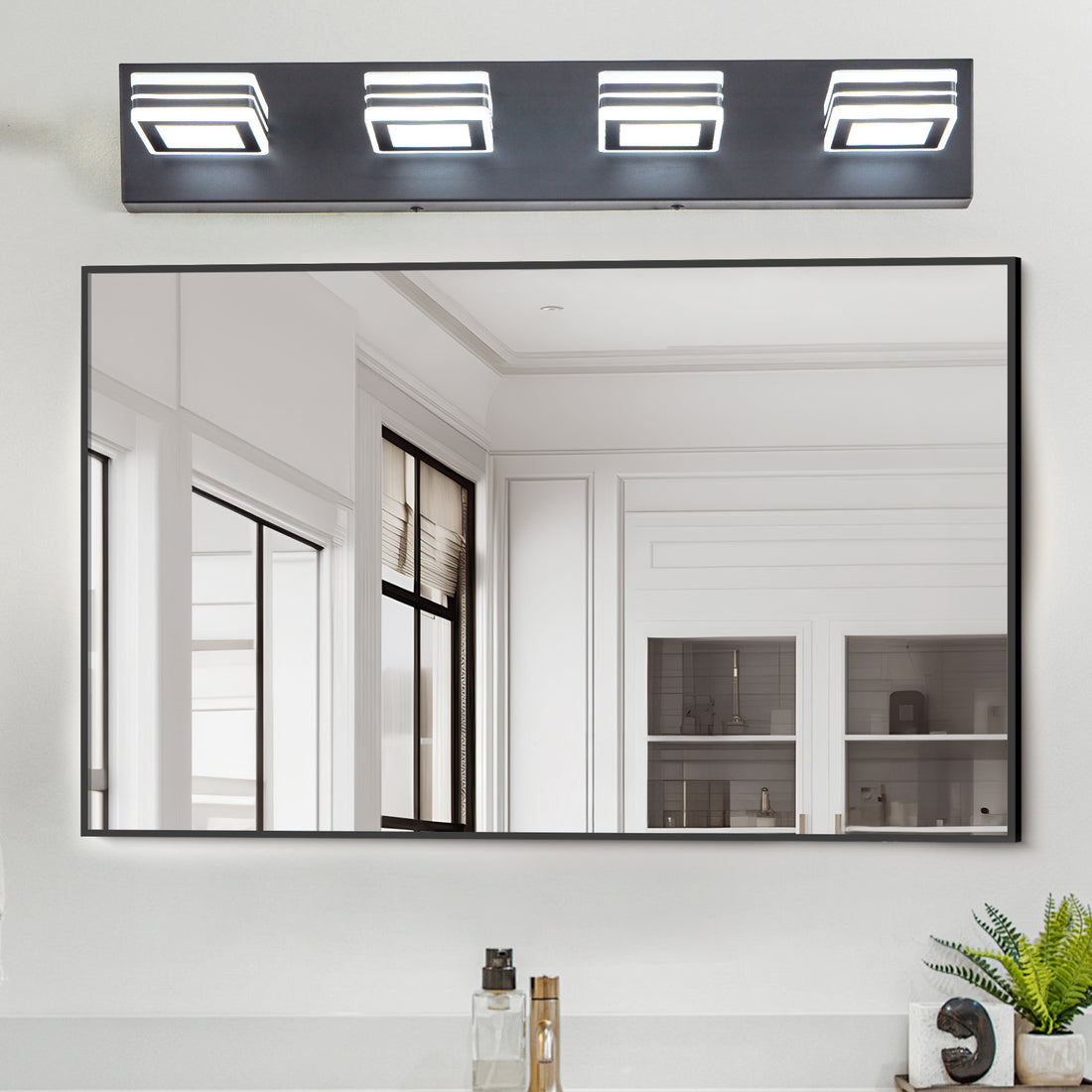 Led Modern Black Vanity Lights, 4 Lights Acrylic Matte Black Bathroom Vanity Lights Over Mirror Black Iron Acrylic