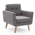 Accent Chair, Reading Chair For Living Room & Bedroom, Mid Century Modern Arm Chair, Button Tufted Upholstered Accent Chairs Sofa With Solid Wood Frame Stone Grey Grey Solid Wood