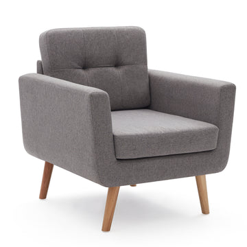 Accent Chair, Reading Chair For Living Room & Bedroom, Mid Century Modern Arm Chair, Button Tufted Upholstered Accent Chairs Sofa With Solid Wood Frame Stone Grey Grey Solid Wood