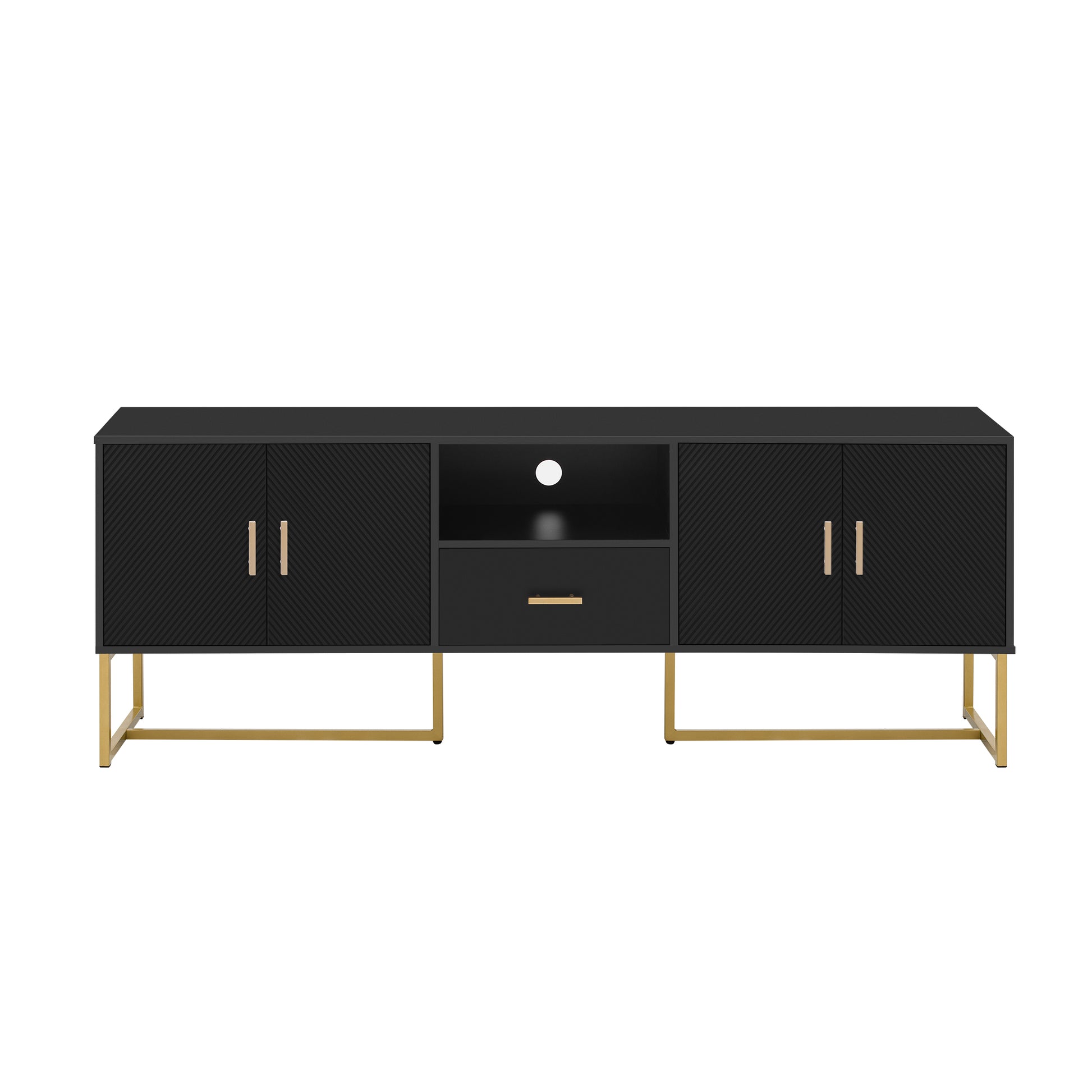 Modern Tv Stand For Tv Up To 70 Inches,Tv Cabinet With 1 Drawer, 2 Cabinets And Metal Legs, Handles And Anti Tip Device For Living Room Black 70 79 Inches Mdf