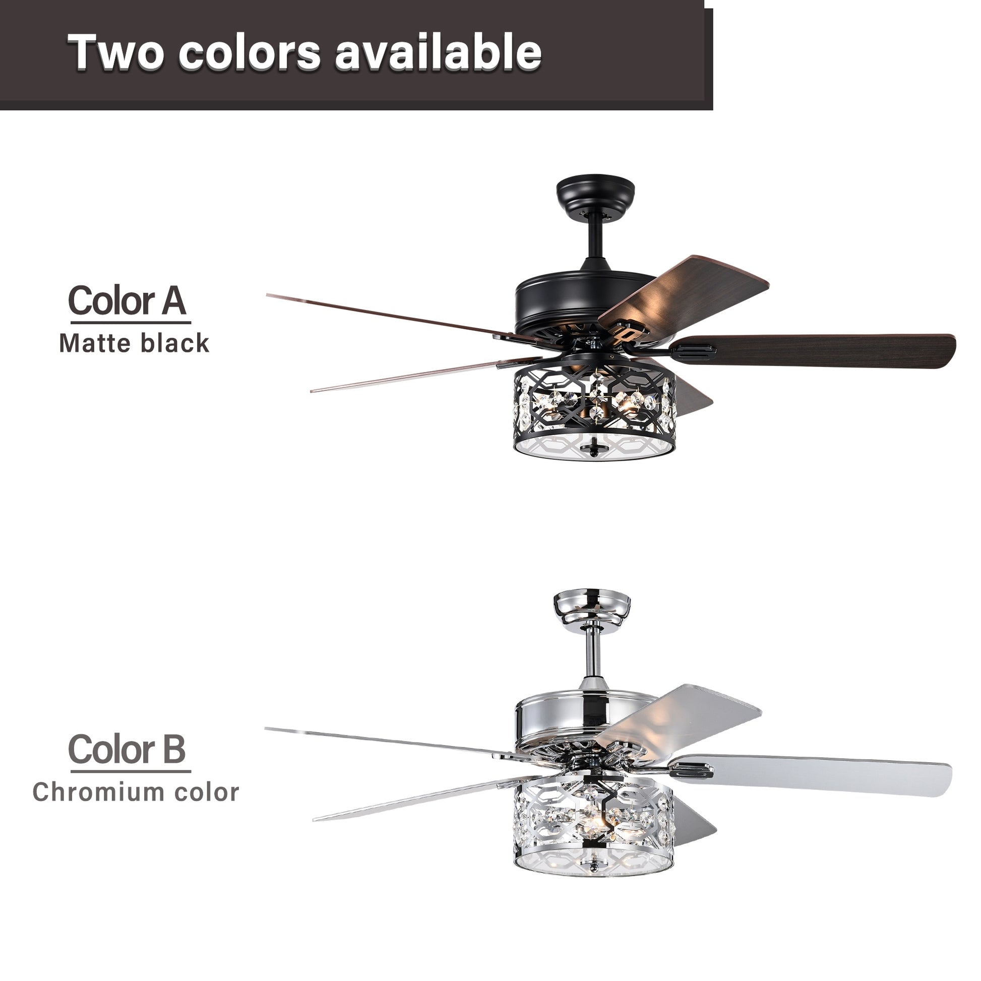 52 Inch Crystal Chandelier Fan With Lights And Remote Control, Modern Ceiling Fan With Dual Finish Reversible Blades, Fandelier For Living Room, Dining Room, Bedroom, Family Room, Matte Black Matte Black American Traditional,Antique,Classic,Contemporary