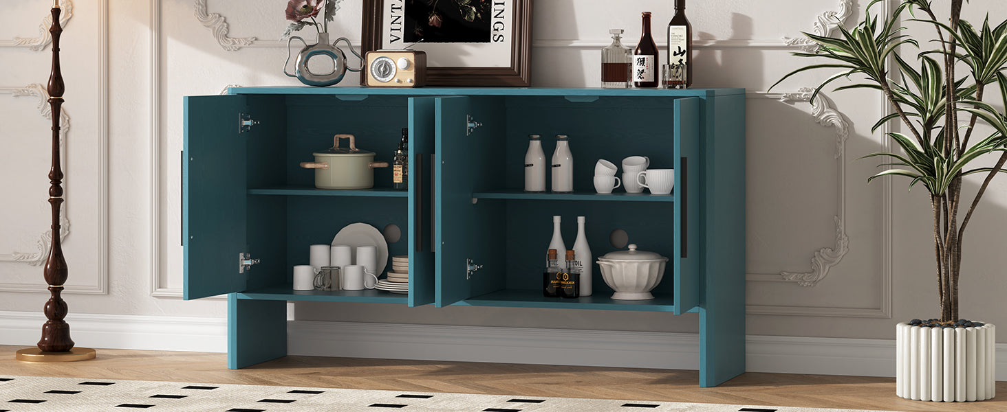 4 Door Large Storage Retro Sideboard With Adjustable Shelves And Long Handles For Kitchen, Dining Room And Living Room Antique Blue Antique Blue Mdf