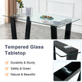 Table And Chair Set.A Rectangular Dining Table Features With Tempered Glass Top And Sleek Black Mdf Stand.Paried With 4 Pu Chairs With Checkered Armless High Back And Electroplated Metal Legs. Black,Transparent Seats 4 Mdf Glass