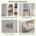 White Vanity Desk With 360 Rotated Mirror And Adjustable Lights, Girls Makeup Vanity Table With Storage Chair And Side Cabinet With Waveform Glass Doors, Dressing Table With Drawer For Bedroom
