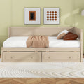 Twin Size Wood Daybed With 2 Drawers And Guardrail, Beige Beige Solid Wood Mdf