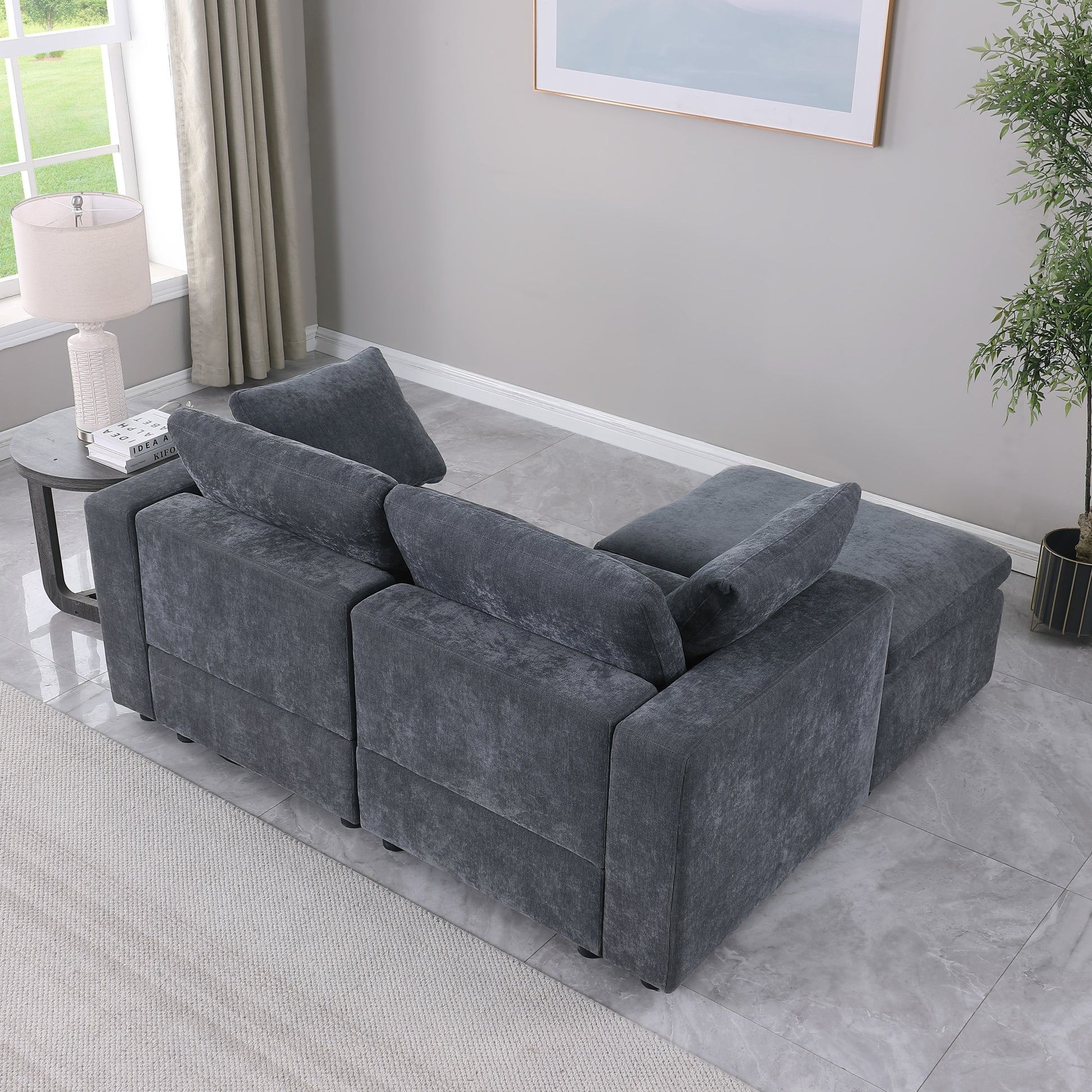 68.5" Loveseat Sofa With Ottoman Modular Sectional Beautiful Seat Couch Small L Shaped Upholstered Couch For Living Room Apartment Small Space, Chenille Grey Grey Fabric 3 Seat