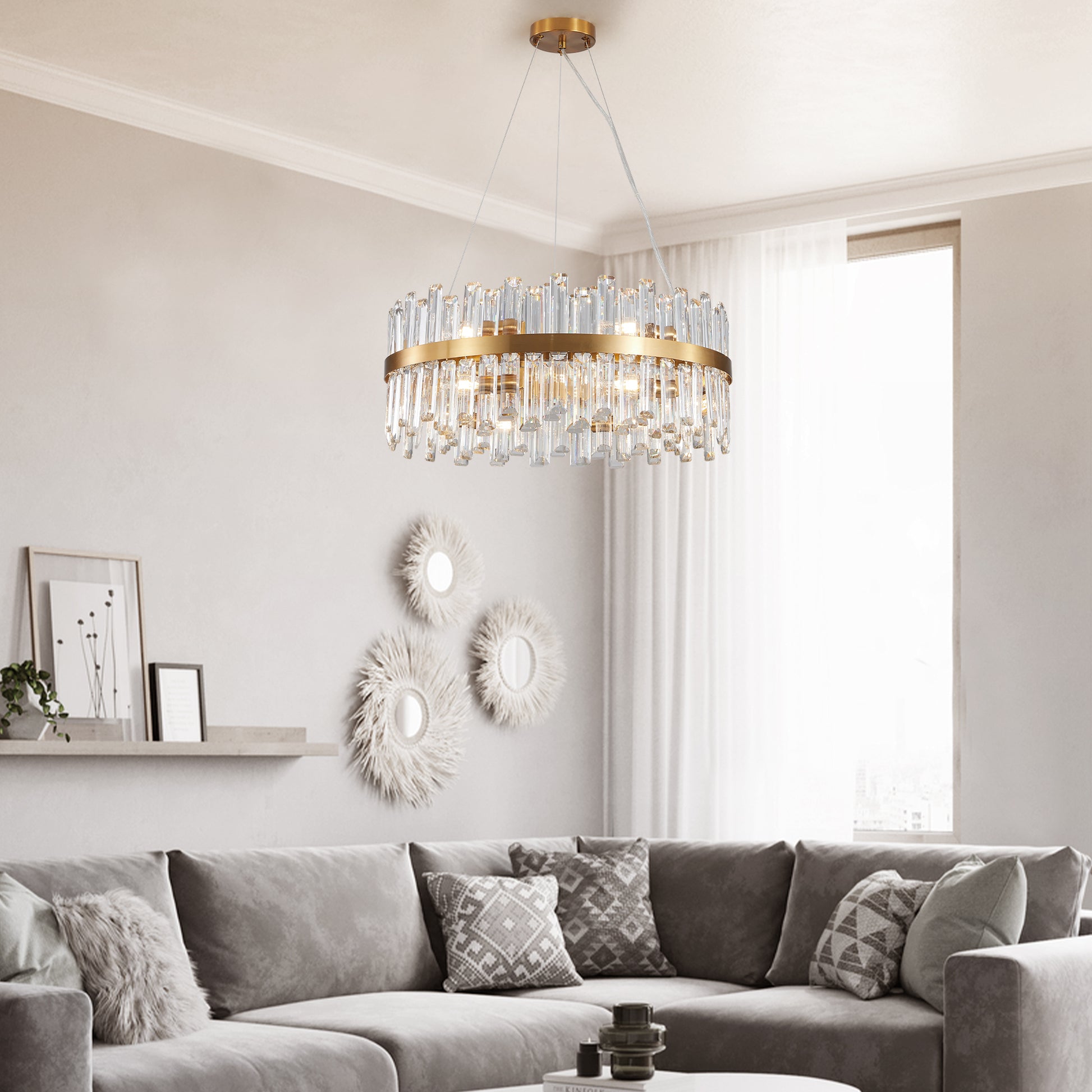 23.6 Inches Luxury Chandeliers Crystal Living Room Bedroom Decorative Lights Simple Modern Dining Room Led Lighting,For Home Decor Bulbs Not Included Golden Crystal Iron