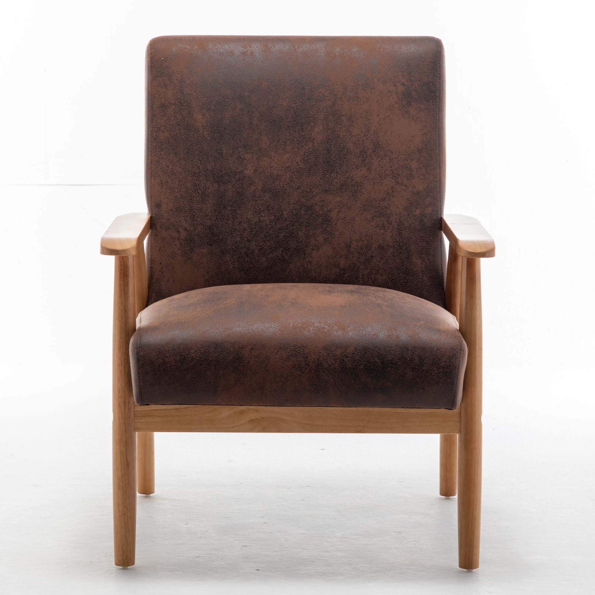 25.38'' Wide Classic Mid Century Modern Arm Chair, Brown Brown Microfiber