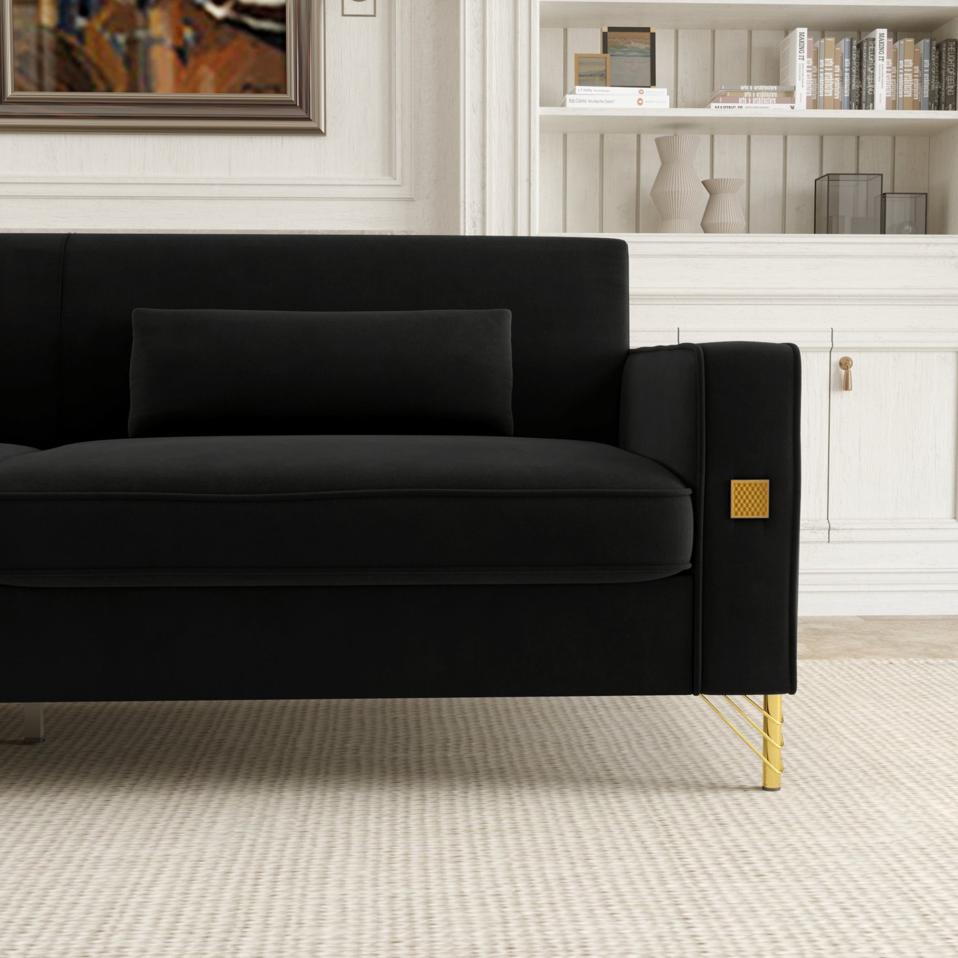 Fx P18 Bk Sofa Black Velvet 3 Seat