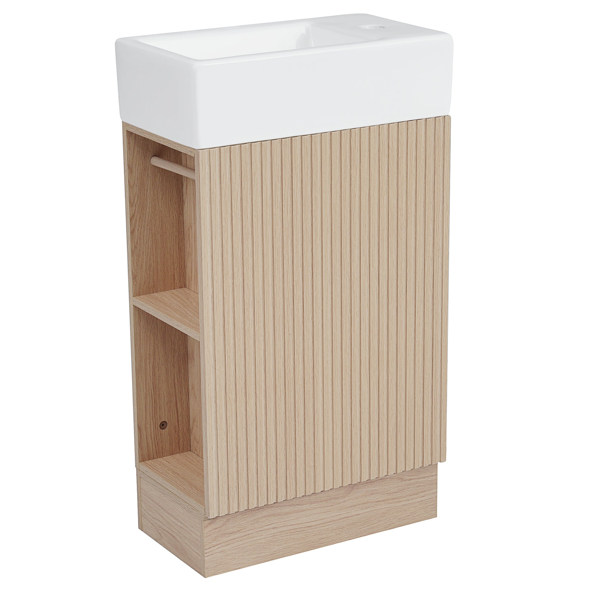 18.6" Bathroom Vanity With Sink, Bathroom Vanity Cabinet With Two Tier Shelf, Left Or Right Orientation, Natural Natural Mdf