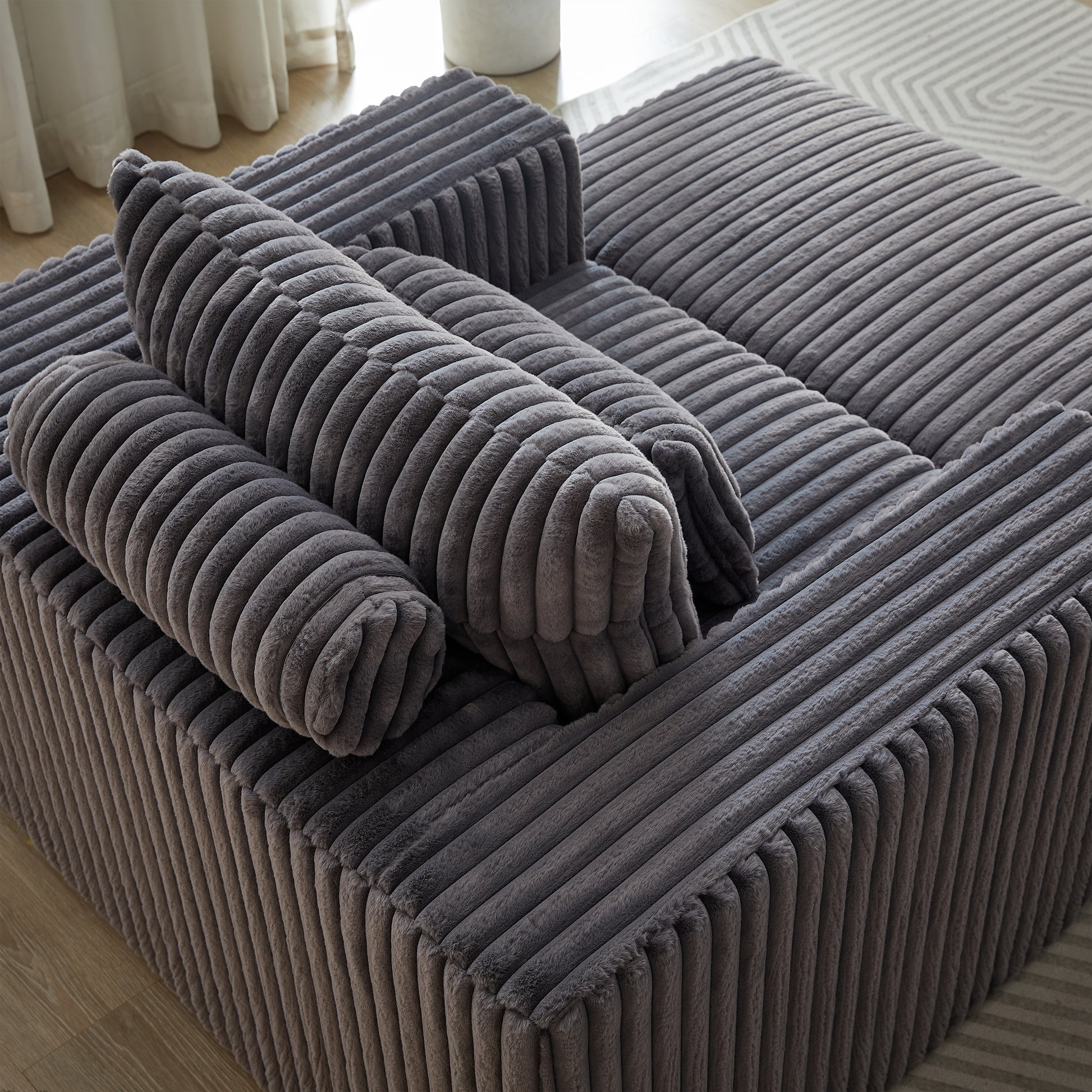 62.5 Inch Corduroy Sponge Sofa Lounge Chair With Removable Footrest,No Assembly Required,Fluffy Modern Sleeper Chair For Indoor Living Room Bedroom Grey Foam Corduroy 1 Seat