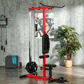 Soozier Cable Machine, Lat Machine With High And Low Pulley Stations, Cable Row Machine With Adjustable Seat And Flip Up Footplate, For Home Gym, Black And Red Black Red Steel