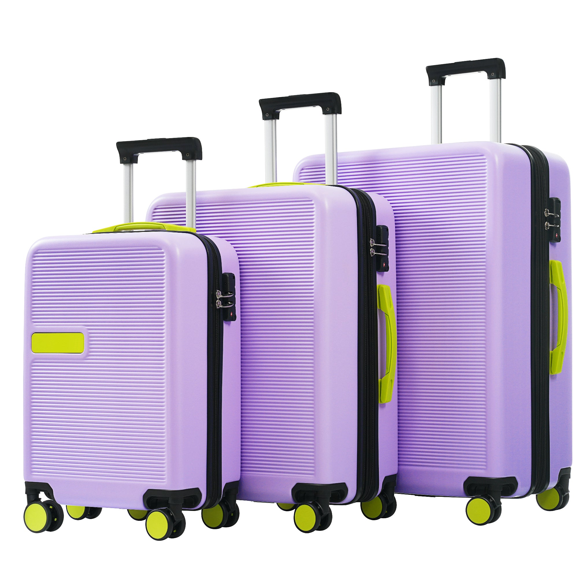 Hardshell Luggage Sets 3 Pcs Contrast Color Suitcase With Spinner Wheels And Tsa Lock 20" 24" 28" Available Purple Abs