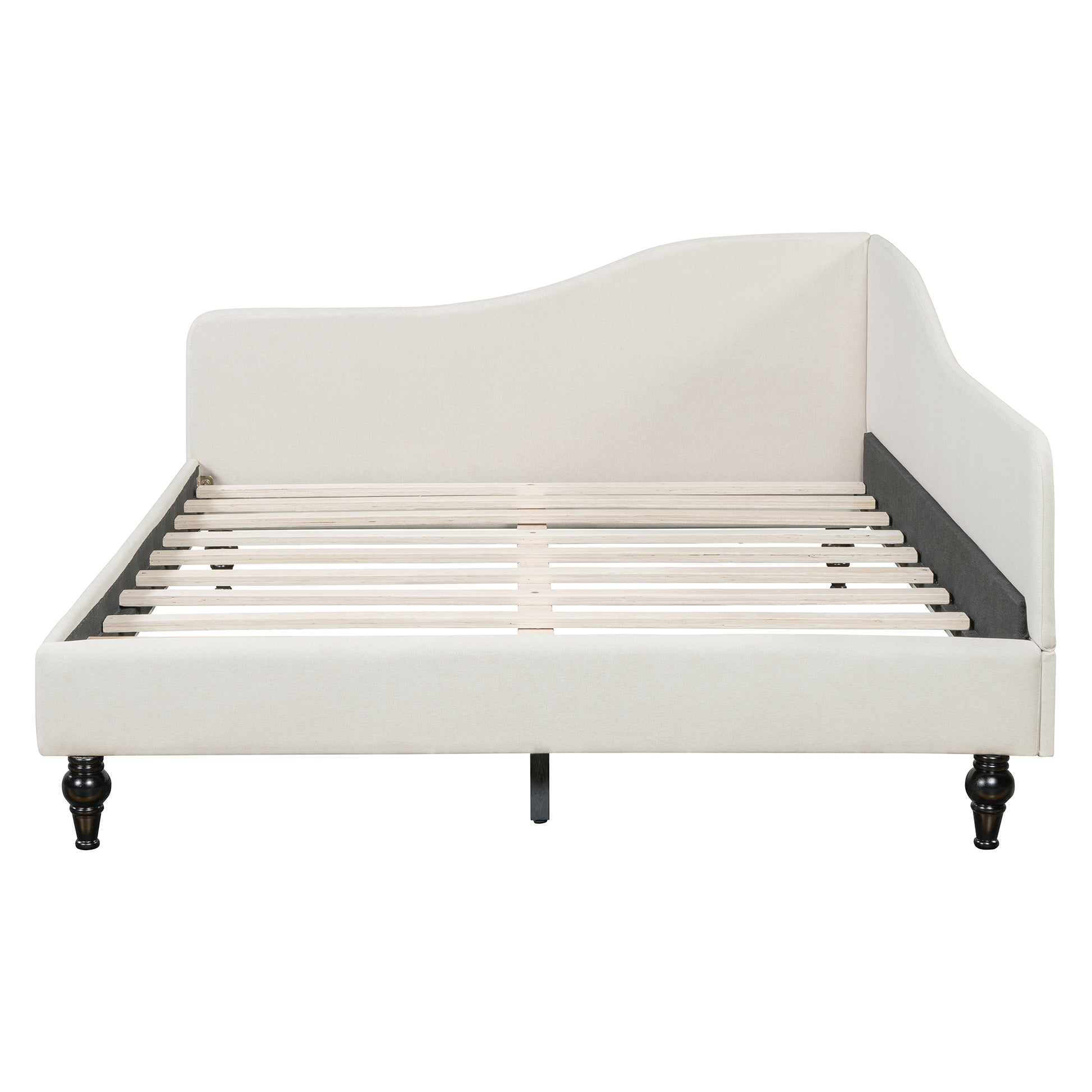 Full Size L Shaped Linen Daybed, With Solid Wood Legs, Beige Old Sku: Sf000146Aaa Full Beige Linen Mdf